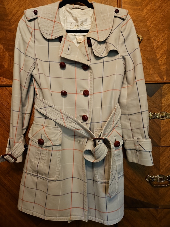 Coach Jackets & Blazers - Coach Size 0 Plaid Double-Breasted Trench Coat Cream FLAWS